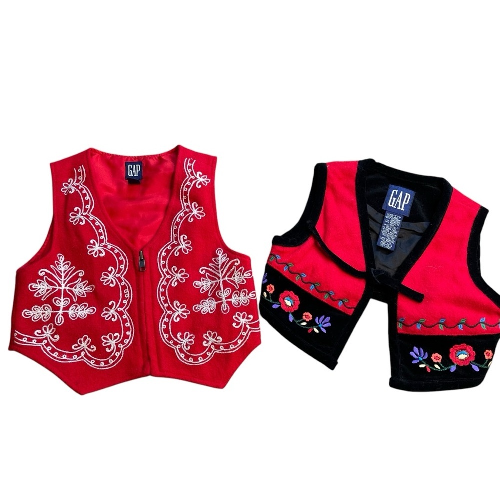 Gap Youth XXS Folk German Swiss Vest Wool Blend Embroidered Lot Of 2 Vintage